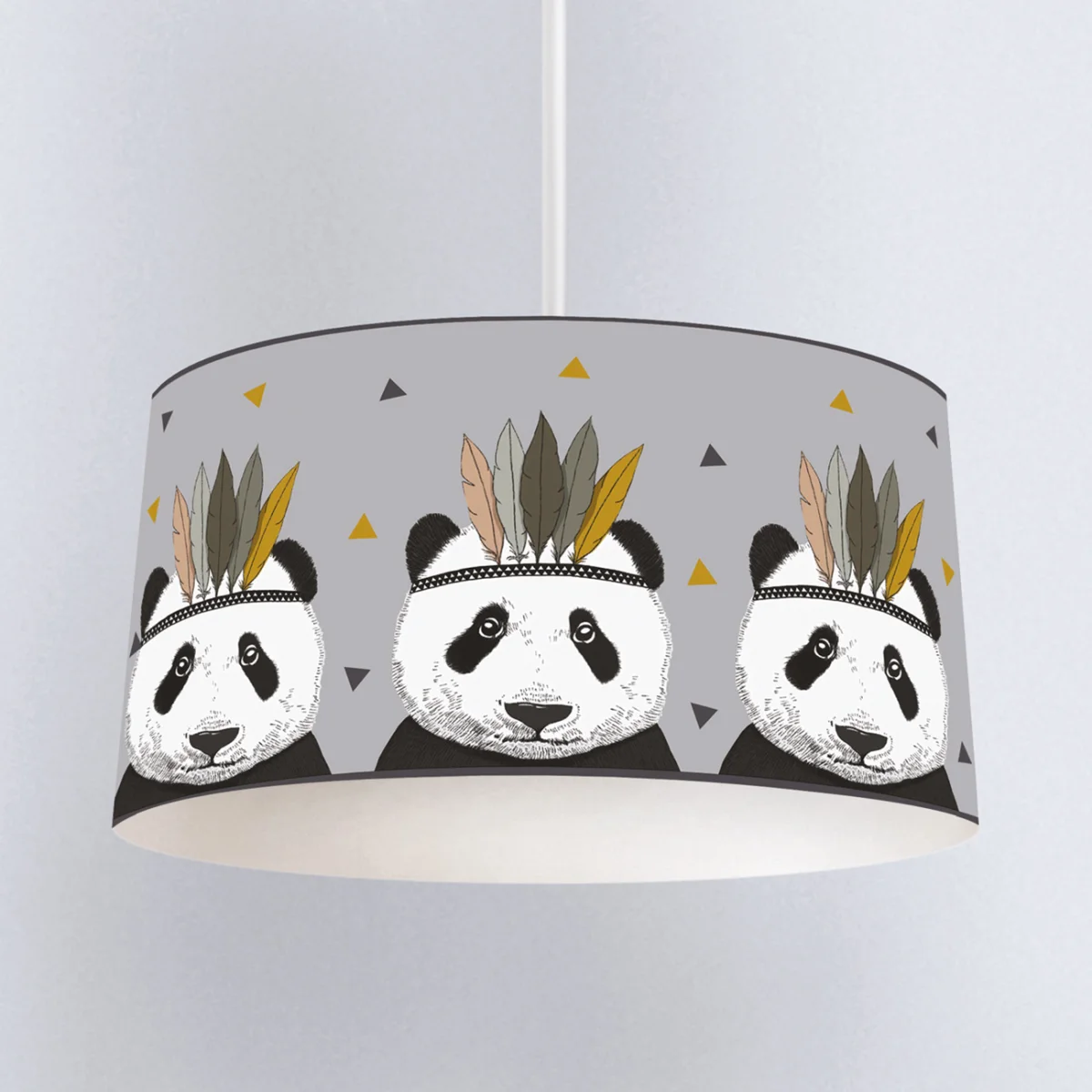 Panda Sarkıt Avize | Gri tüylü taç, sarı ve gri üçgenler Desenli