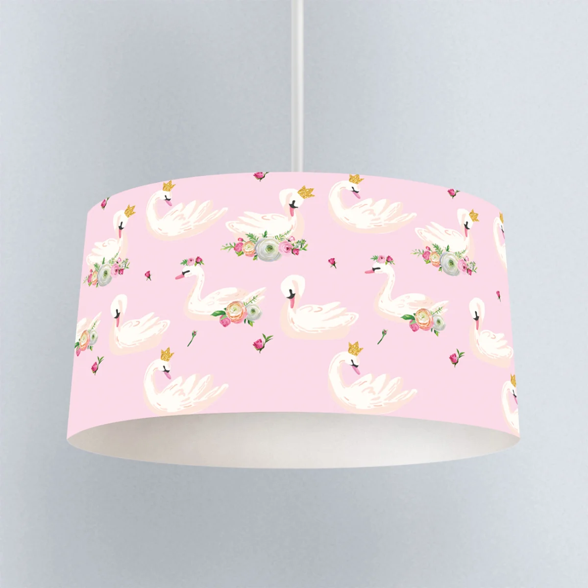 Prenses Kuğu Sarkıt Avize | Pembe Altın noktalar ve çiçekler Desenli