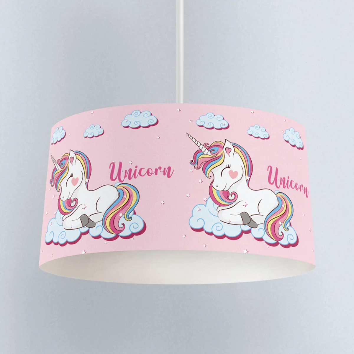 Unicorn Sarkıt Avize | Pembe bulut, yıldız Desenli