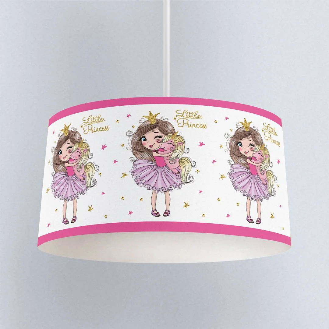 Prenses ve Unicorn Sarkıt Avize | Beyaz yıldızlar, taçlar Desenli