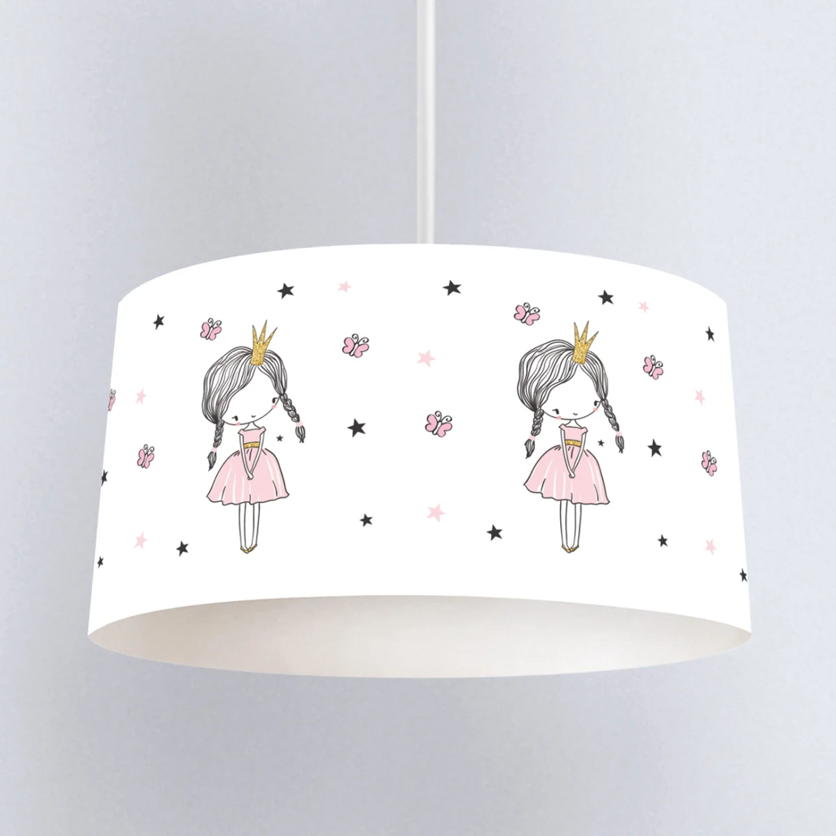 Prenses Kız Sarkıt Avize | Beyaz yıldızlar, bulut Desenli