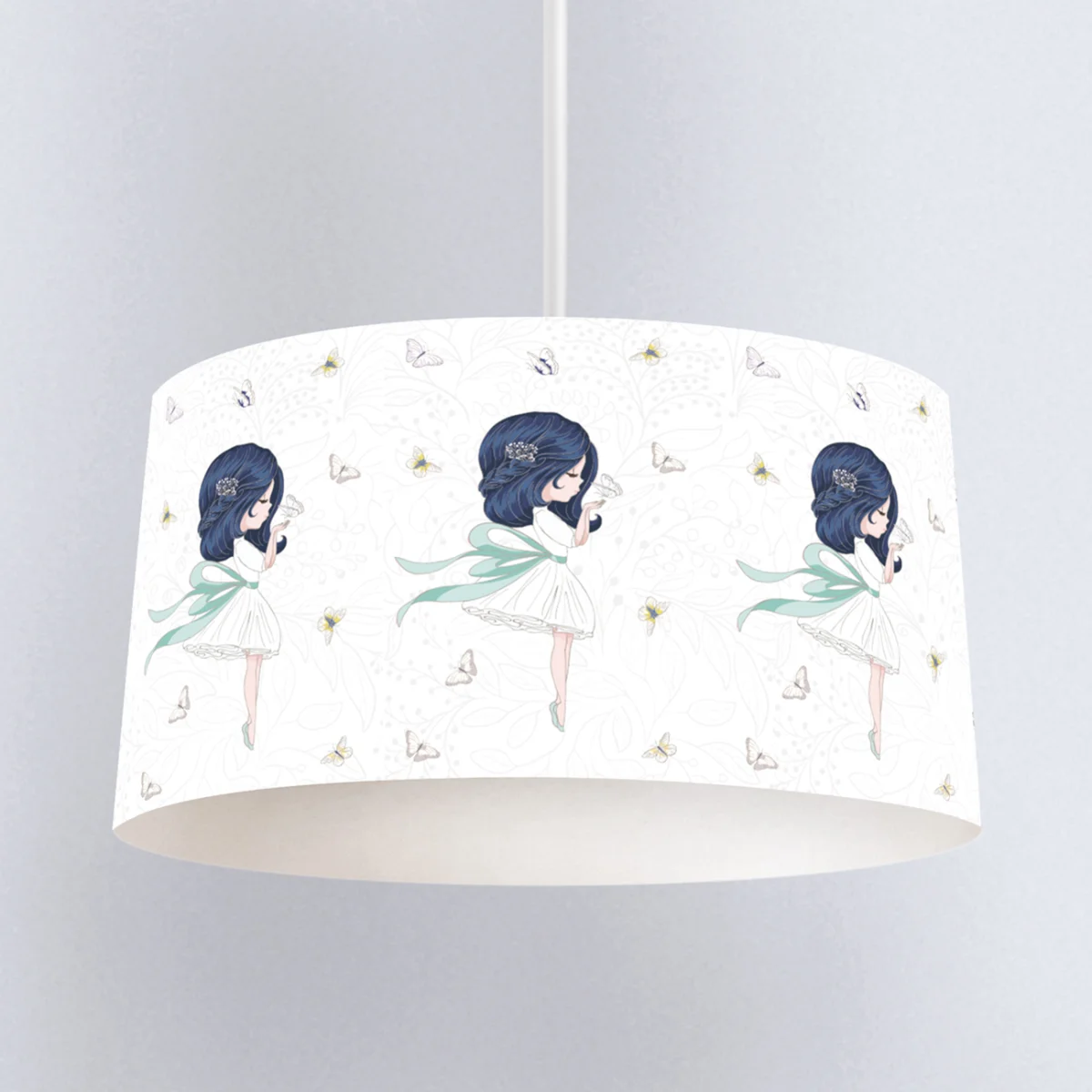 Kız, kelebekler Sarkıt Avize | Beyaz Kelebekler, floral desen Desenli