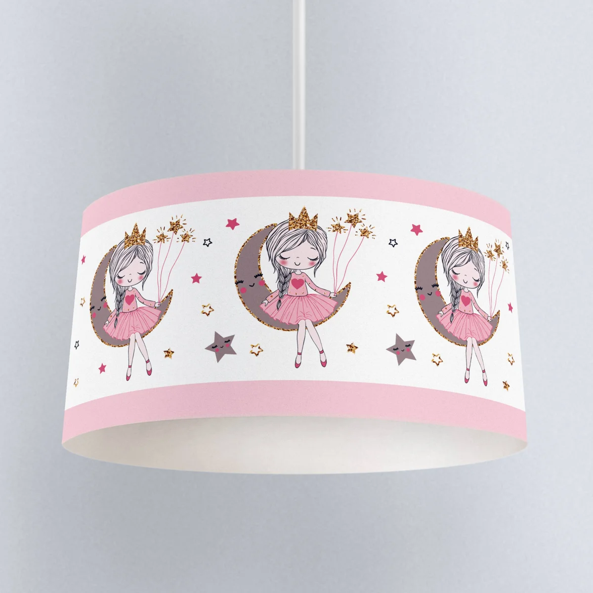 Rüya temalı kız Sarkıt Avize | Beyaz Ay, yıldızlar Desenli