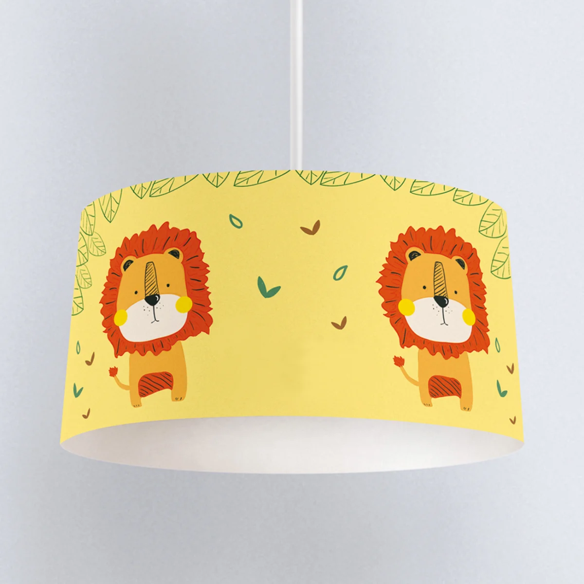 Aslan Sarkıt Avize | Sarı yeşil yapraklar, küçük bitki figürleri Desenli