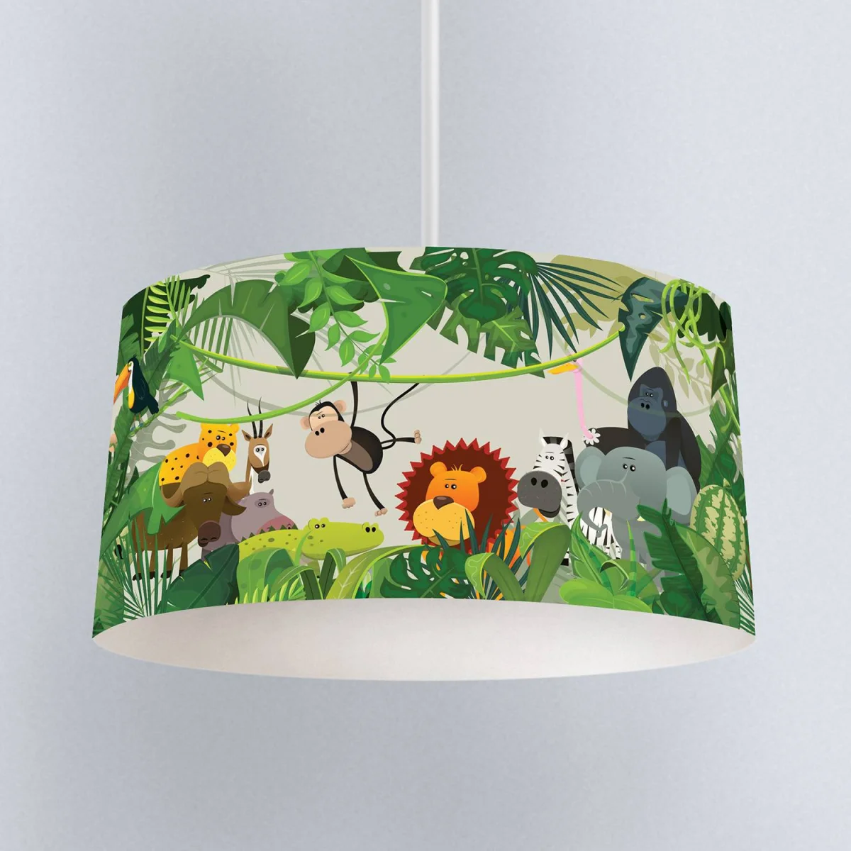 Orman Hayvanları Sarkıt Avize | Açık Gri yeşil yapraklar ve sarmaşıklar Desenli