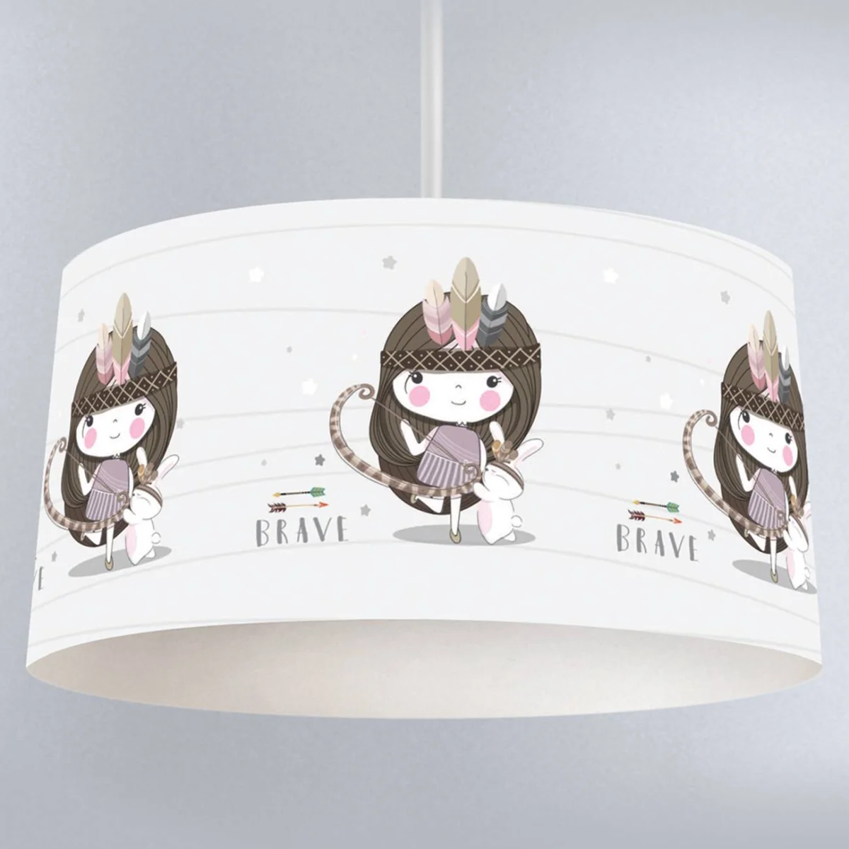 Yerli kız ve tavşan Sarkıt Avize | Beyaz yıldızlar, dalgalı çizgiler Desenli