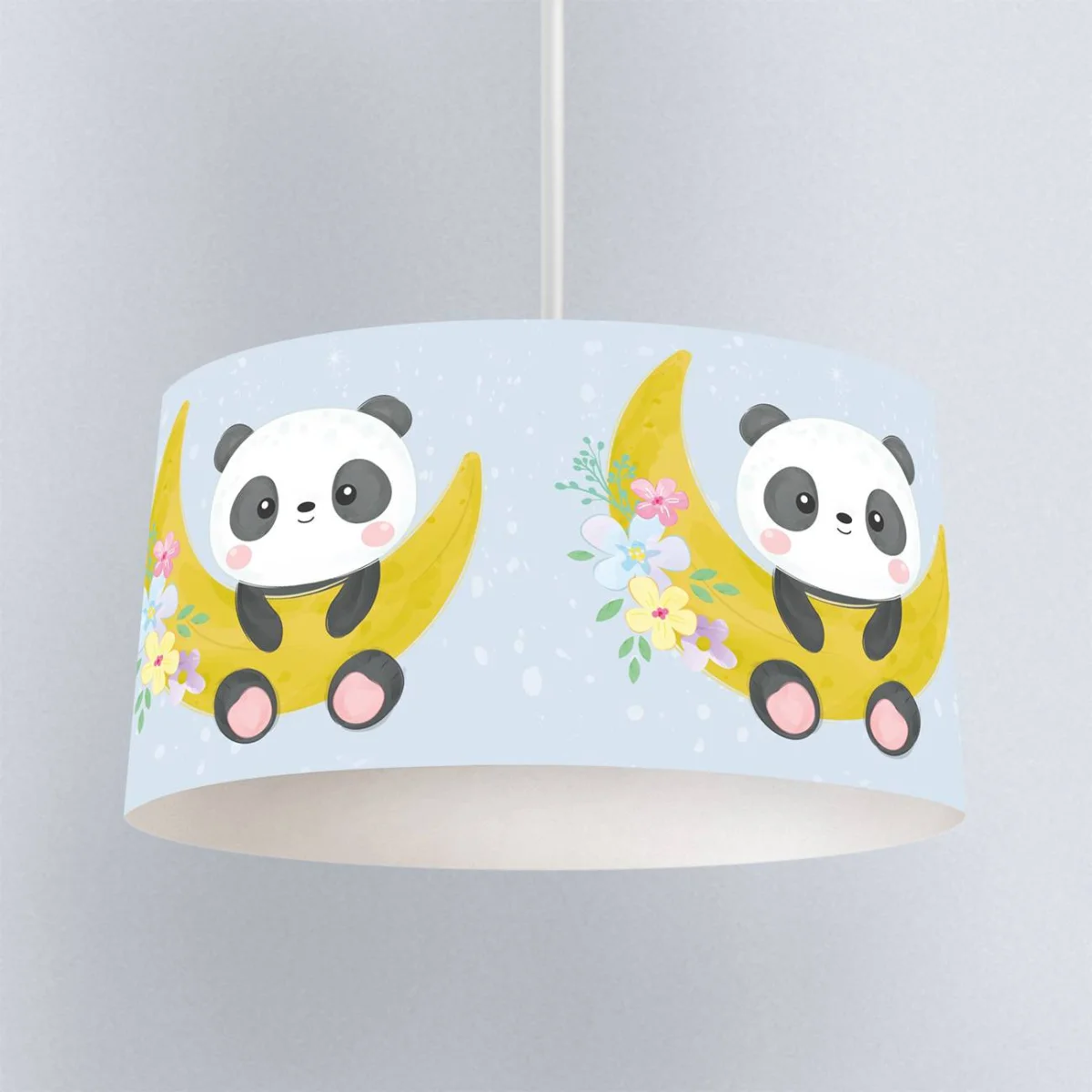 Panda, Ay Sarkıt Avize | Mavi yıldız, çiçekler Desenli