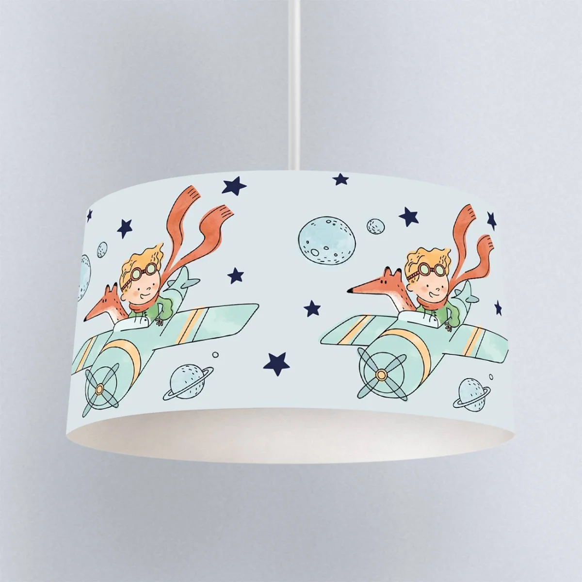 Uzay, Küçük Prens ve tilki Sarkıt Avize | Mavi yıldızlar, gezegenler Desenli