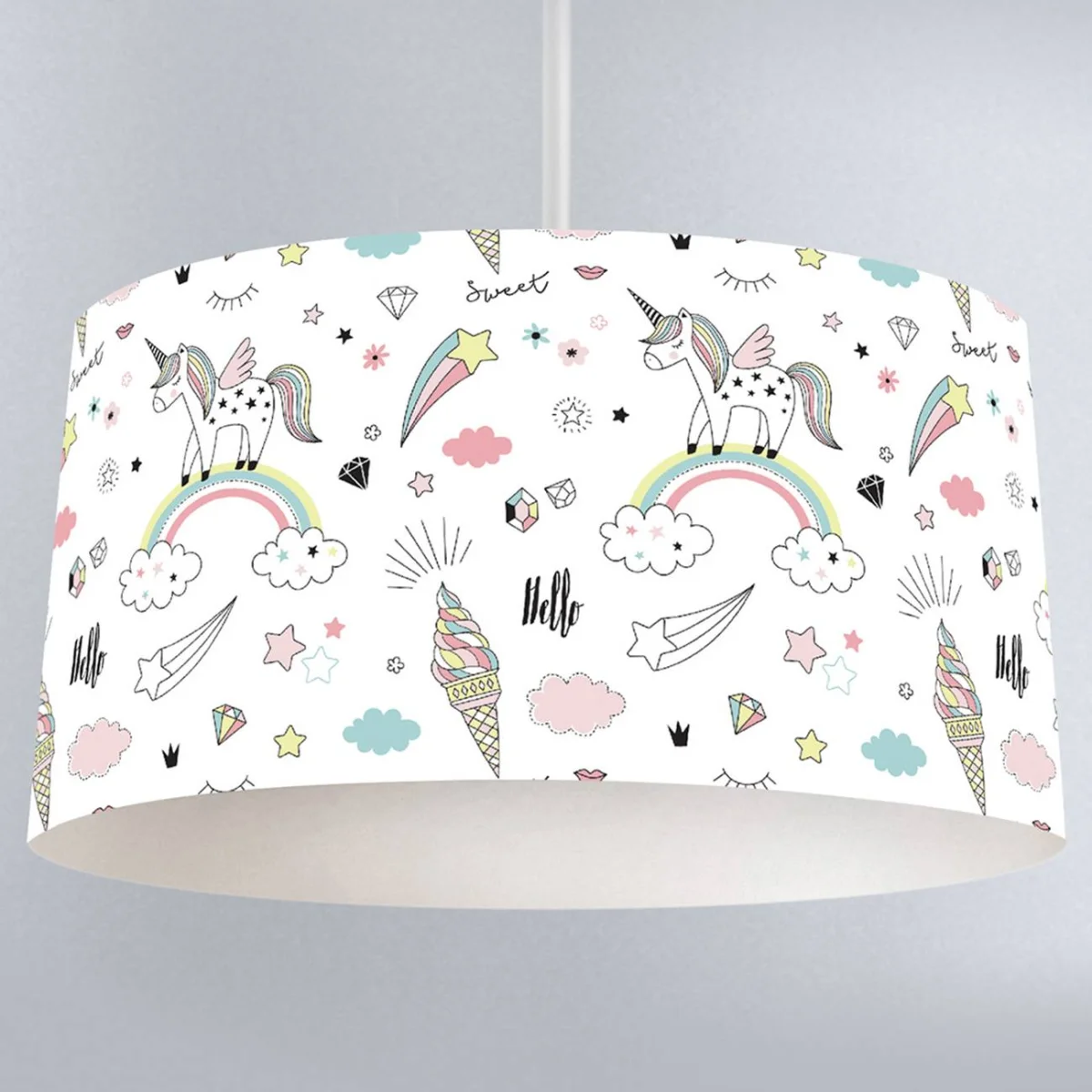 Unicorn Sarkıt Avize | Beyaz yıldız, bulut Desenli