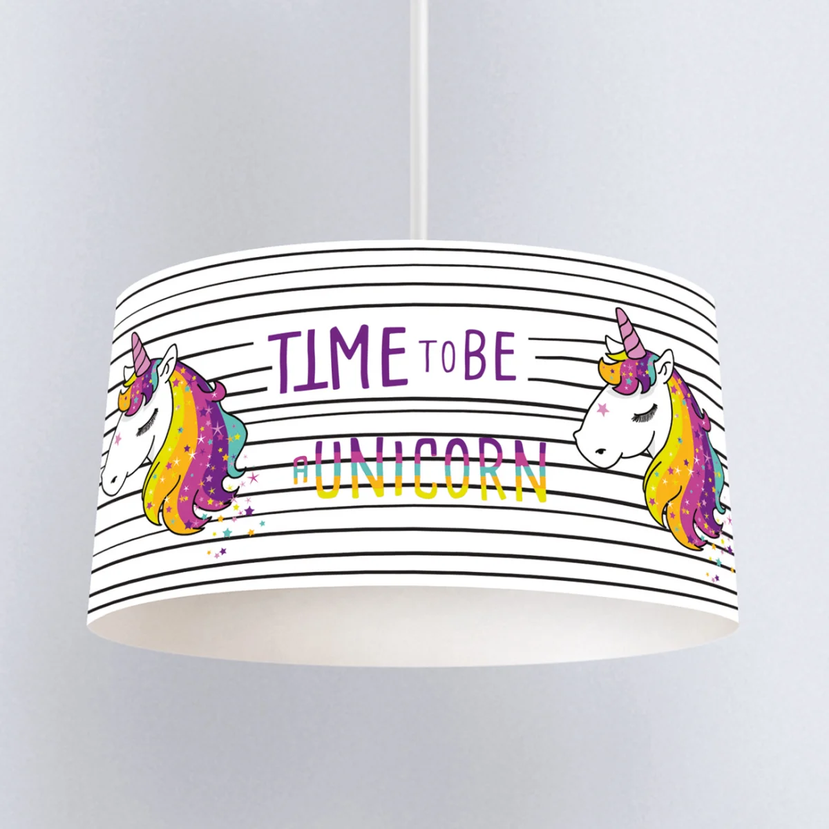 Unicorn Sarkıt Avize | Beyaz Yatay çizgiler, yıldızlar Desenli