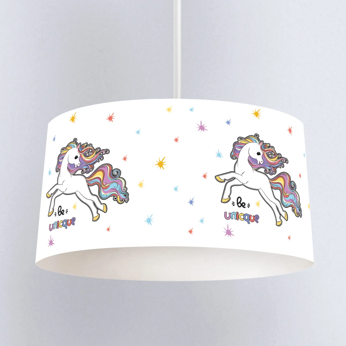Unicorn Sarkıt Avize | Beyaz yıldızlar, gökkuşağı Desenli