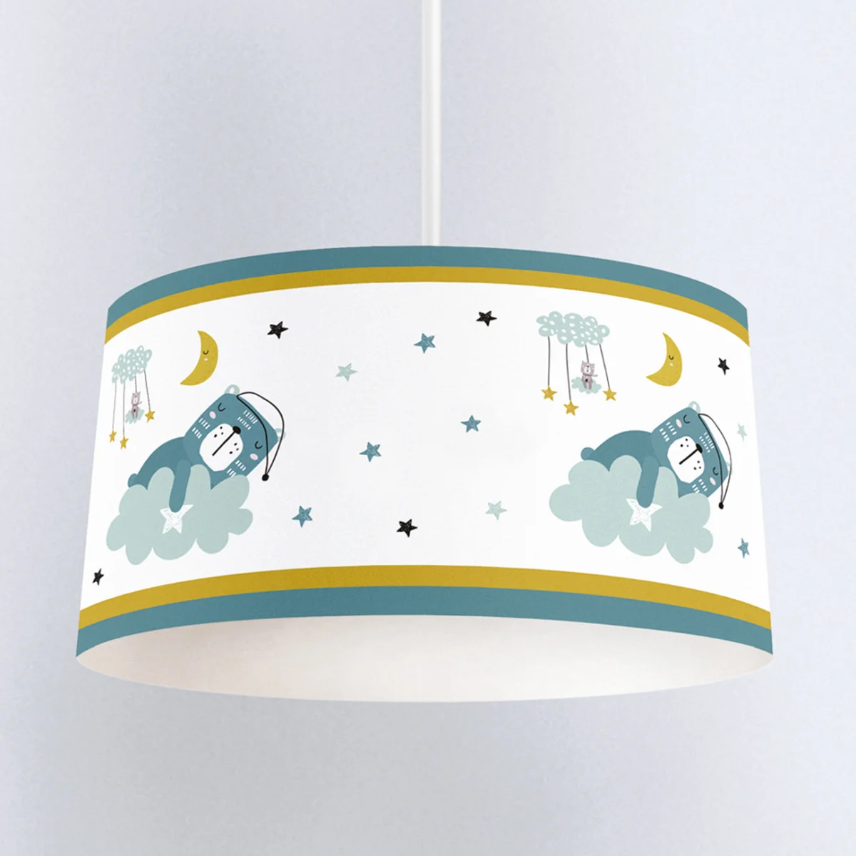 Uyuyan Ayıcık ve Gökyüzü Sarkıt Avize | Beyaz bulut, yıldız Desenli