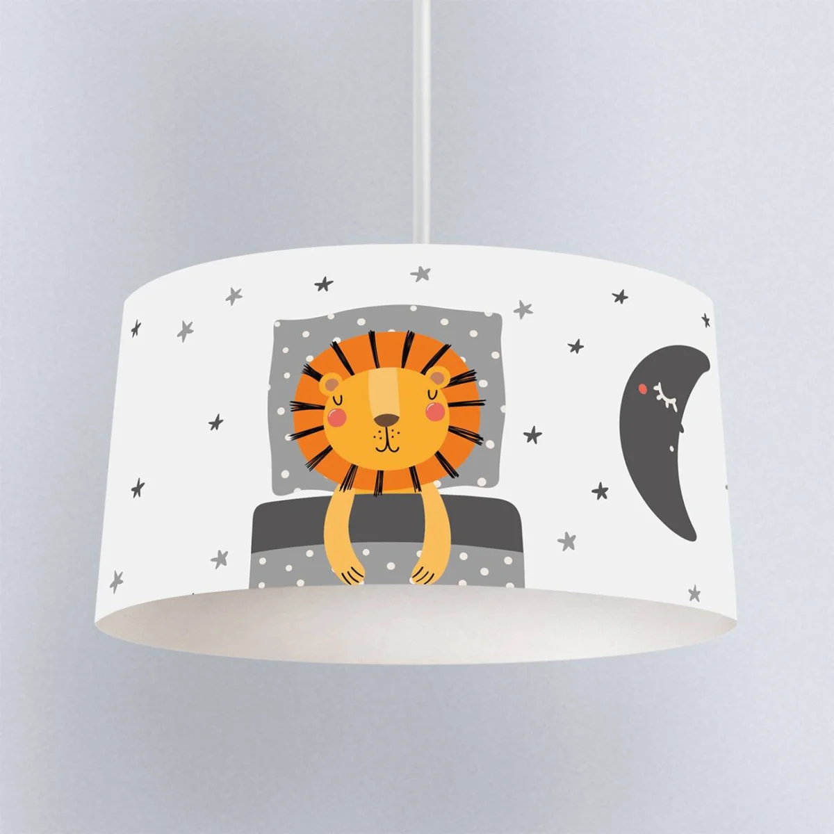 Aslan, Orman Hayvanları Sarkıt Avize | Gri, Beyaz yıldız, ay Desenli