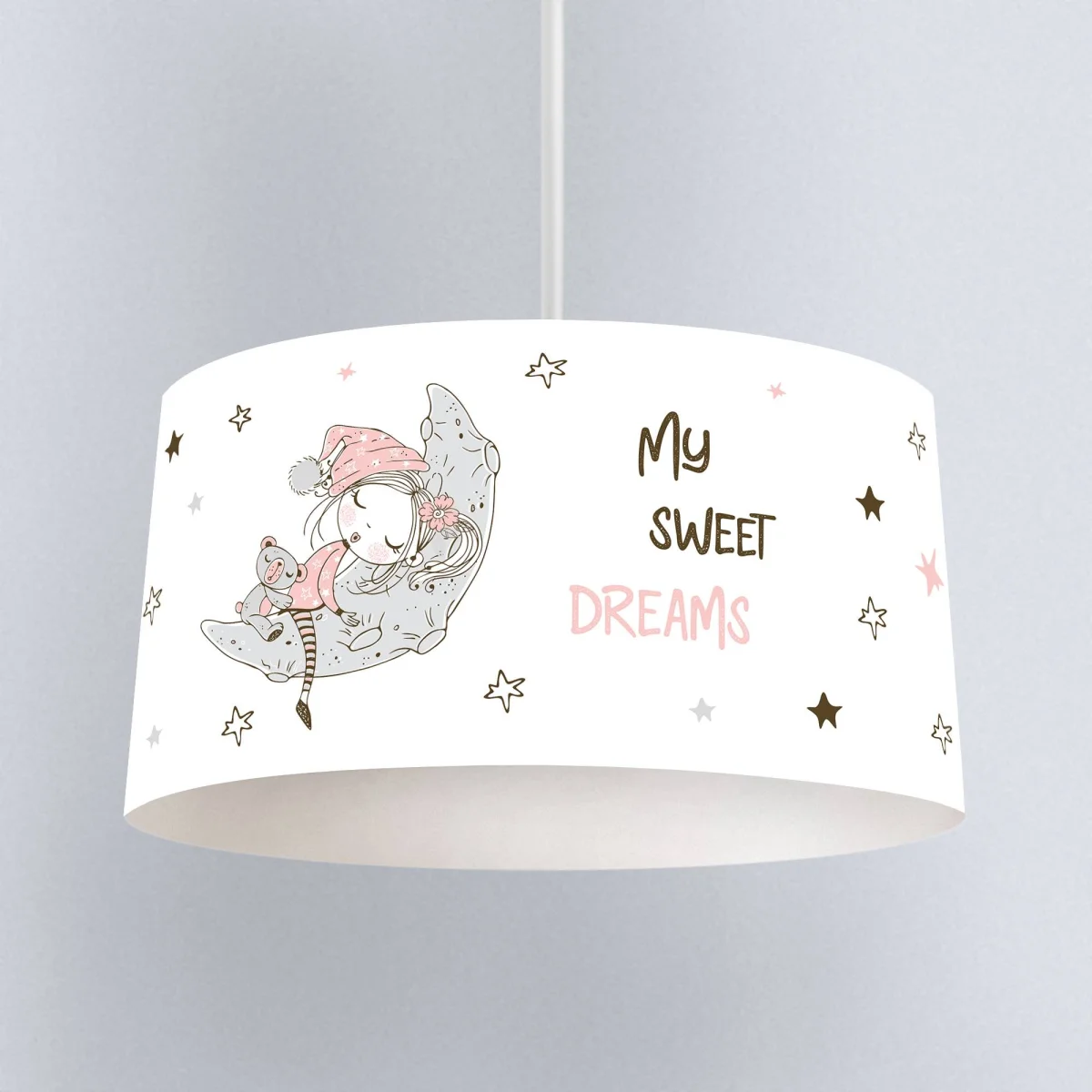 Uyuyan kız ve ay Sarkıt Avize | Beyaz yıldızlar, ay Desenli