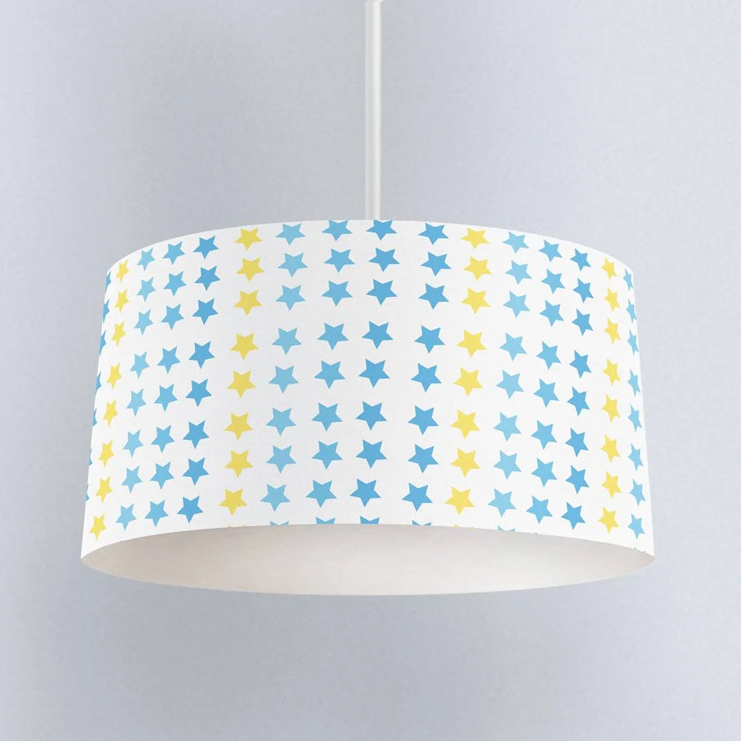 Yıldızlar Sarkıt Avize | Beyaz Mavi ve sarı yıldızlar Desenli