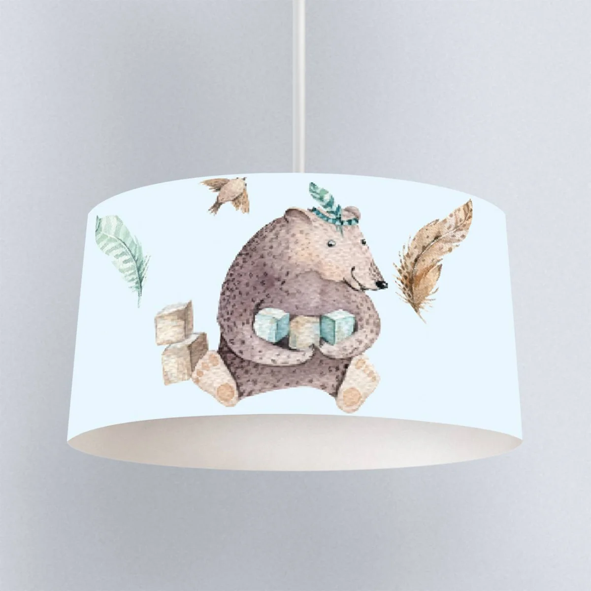 Orman Hayvanları Sarkıt Avize | Mavi Sıcak hava balonu, tüyler Desenli