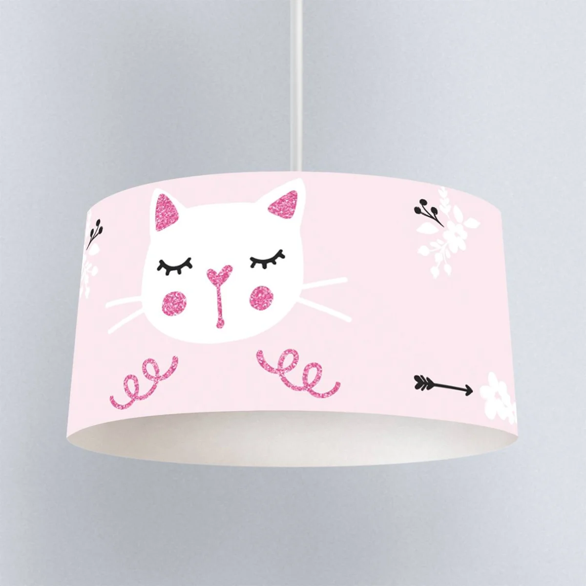 Kedi Sarkıt Avize | Pembe simli detaylar, çiçekler Desenli