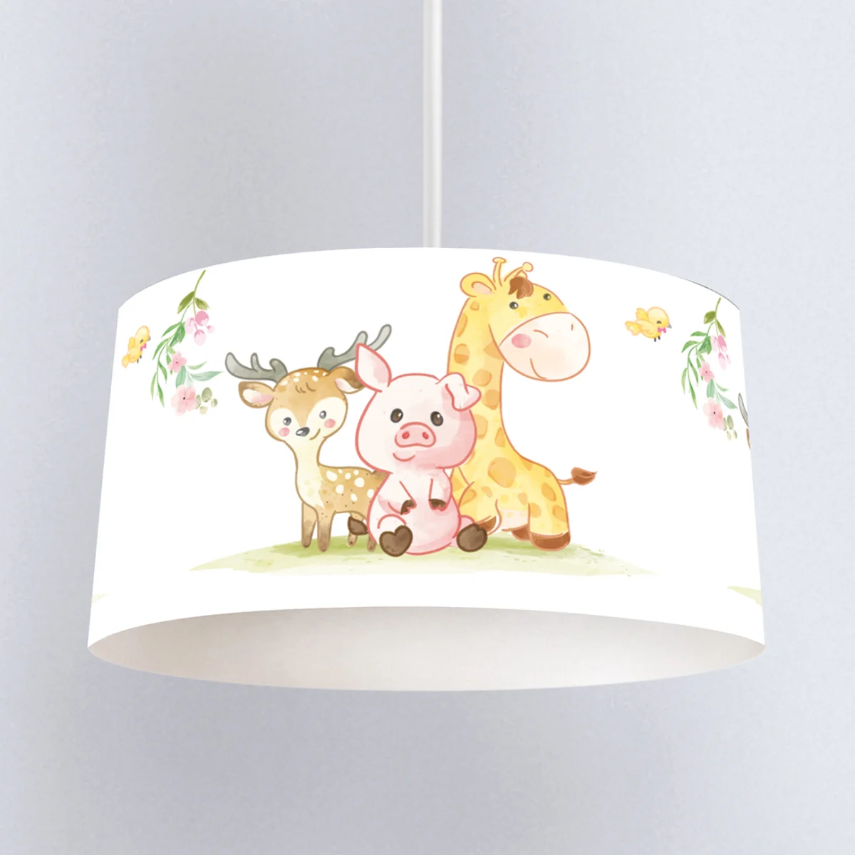 Orman Hayvanları Sarkıt Avize | Beyaz çiçekler, yapraklar Desenli