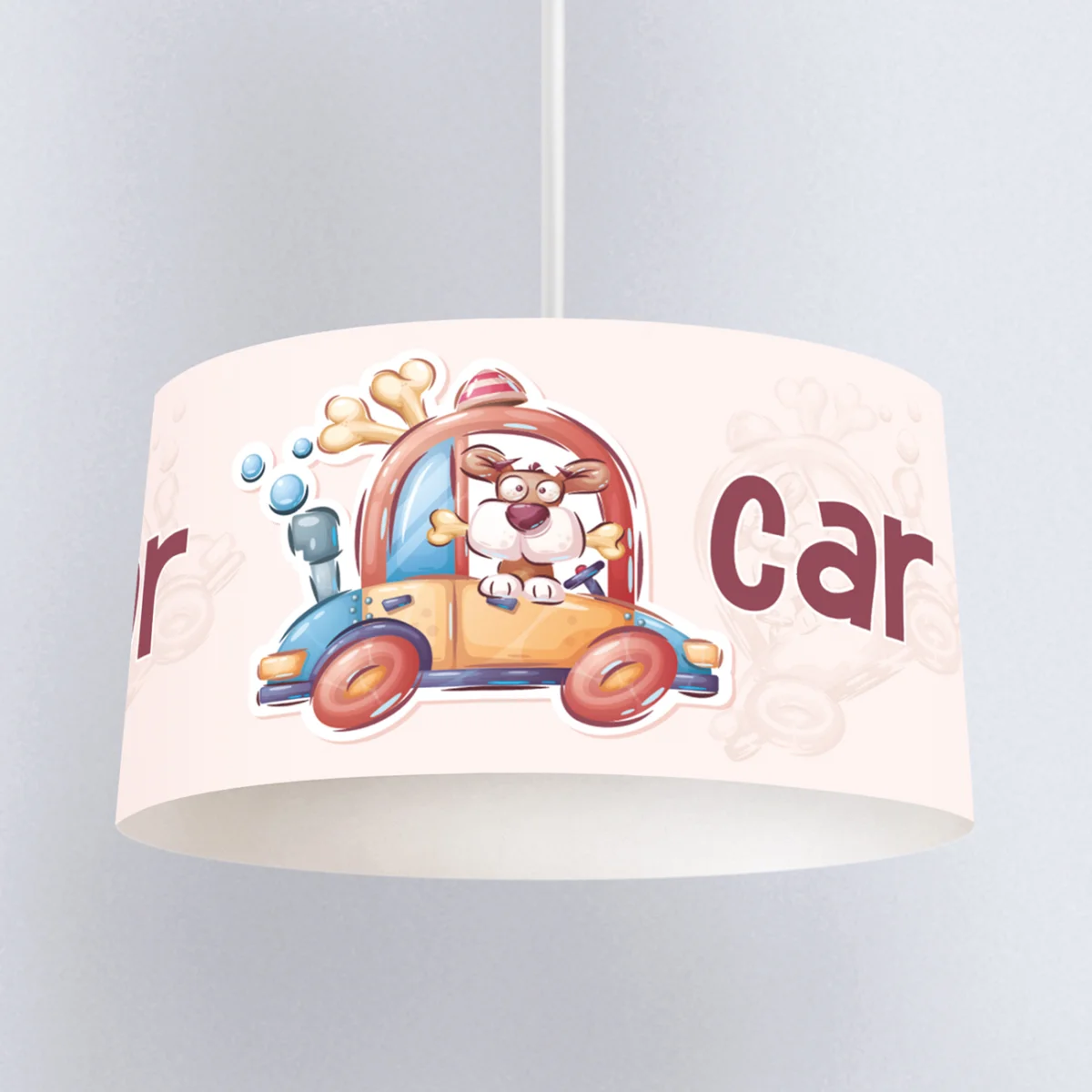 Köpek ve Araba Sarkıt Avize | Bej Kemik, yazı ve soyut desenler Desenli