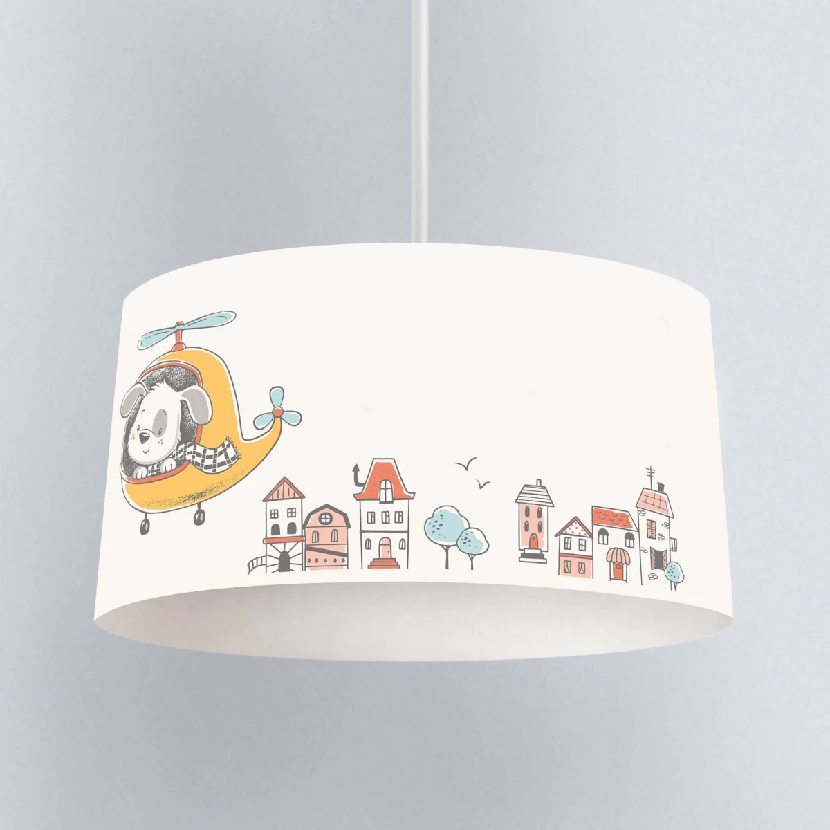 Uçan Köpek Sarkıt Avize | Beyaz Evler, ağaçlar Desenli