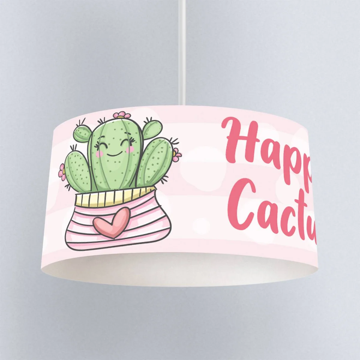 Kaktüs Sarkıt Avize | Beyaz pembe çizgili saksı, kalp Desenli