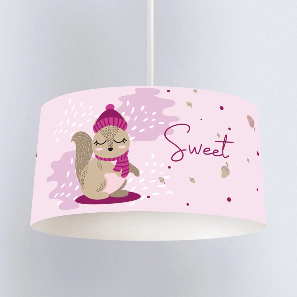 Orman Hayvanları, Sincap Sarkıt Avize | Pembe kar taneleri, palamutlar Desenli