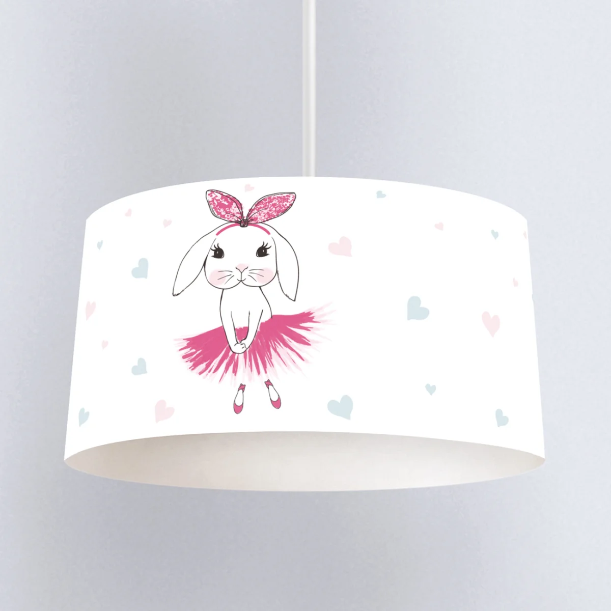 Balerin Tavşan Sarkıt Avize | Beyaz Pembe ve mavi kalpler Desenli