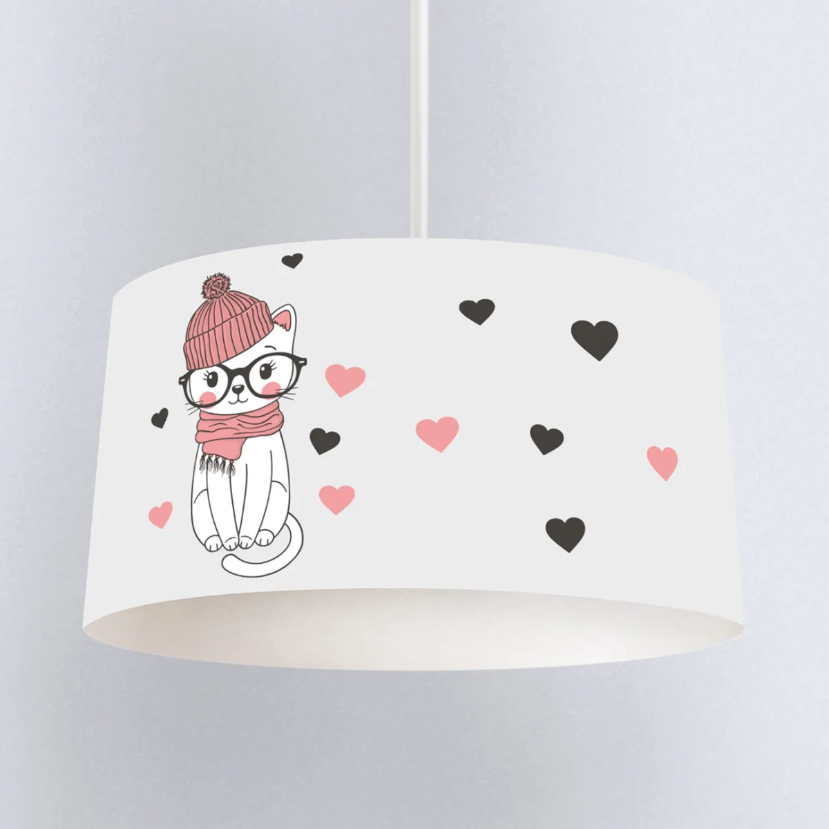 Kedi Sarkıt Avize | Beyaz Kalpler, Girls Rule yazısı Desenli