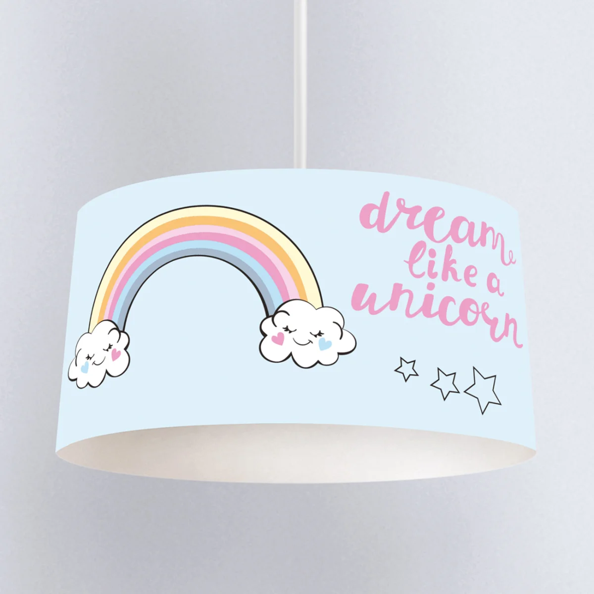 Unicorn Sarkıt Avize | Mavi gökkuşağı, bulutlar Desenli