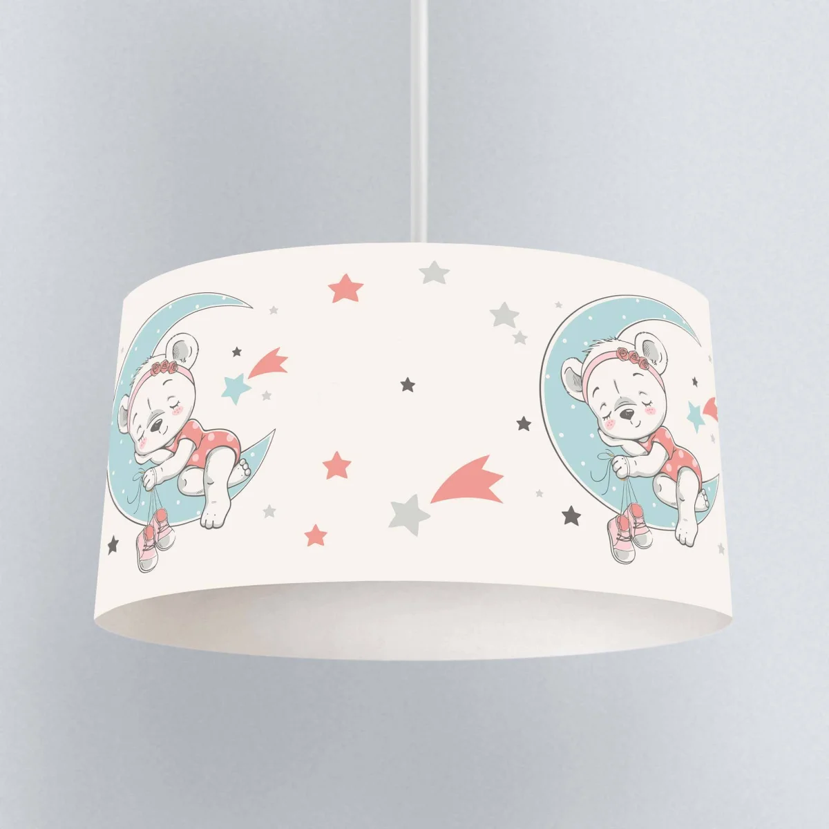 Ayda uyuyan ayı Sarkıt Avize | Beyaz yıldızlar, ay Desenli