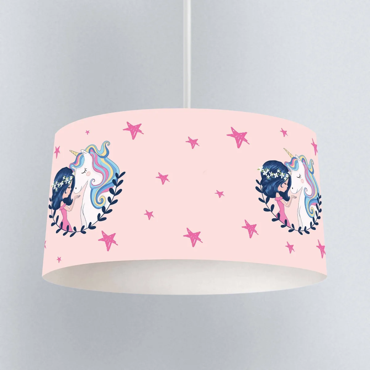 Unicorn Sarkıt Avize | Pembe yıldız, çiçekler Desenli