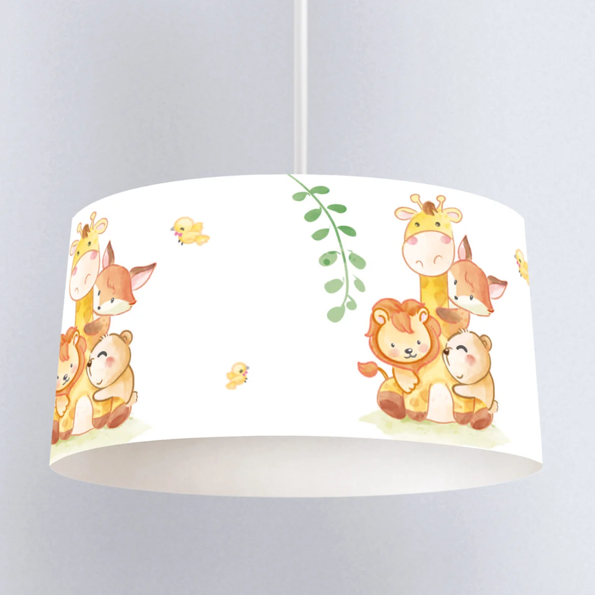 Orman Hayvanları Sarkıt Avize | Beyaz küçük kuşlar, yapraklar Desenli