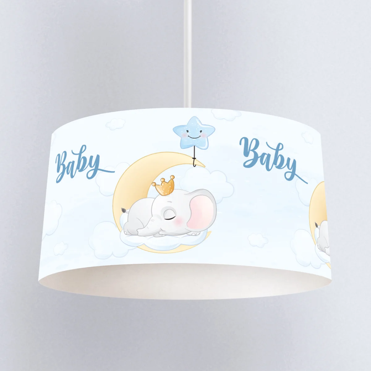 Uyuyan bebek fil, ay Sarkıt Avize | Mavi Taç, bulut Desenli