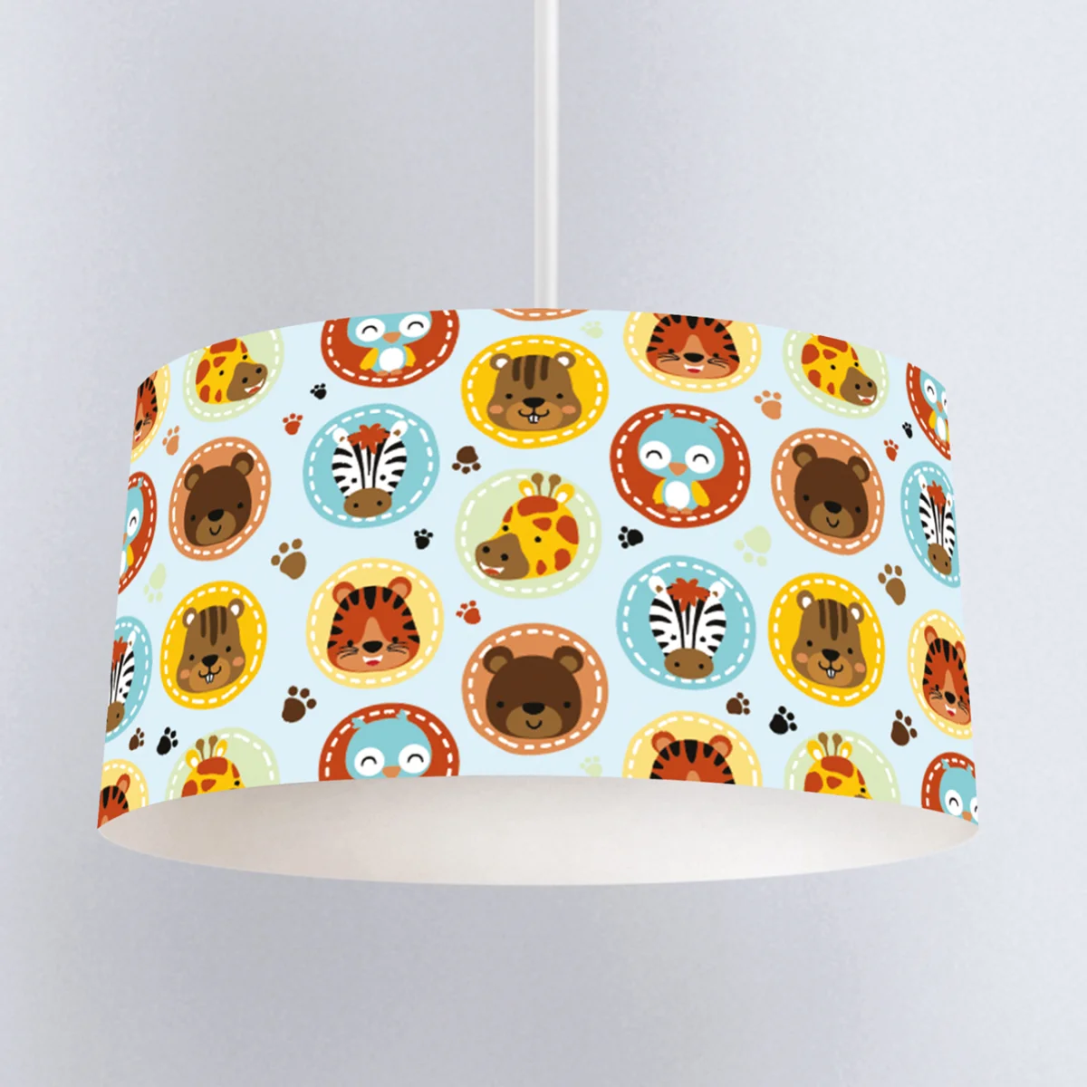 Orman Hayvanları Sarkıt Avize | Mavi pençe izleri, renkli daireler Desenli