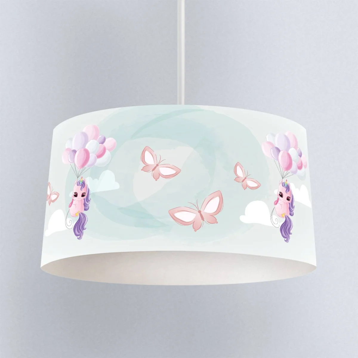 Unicorn Sarkıt Avize | Açık mavi balon, bulut Desenli