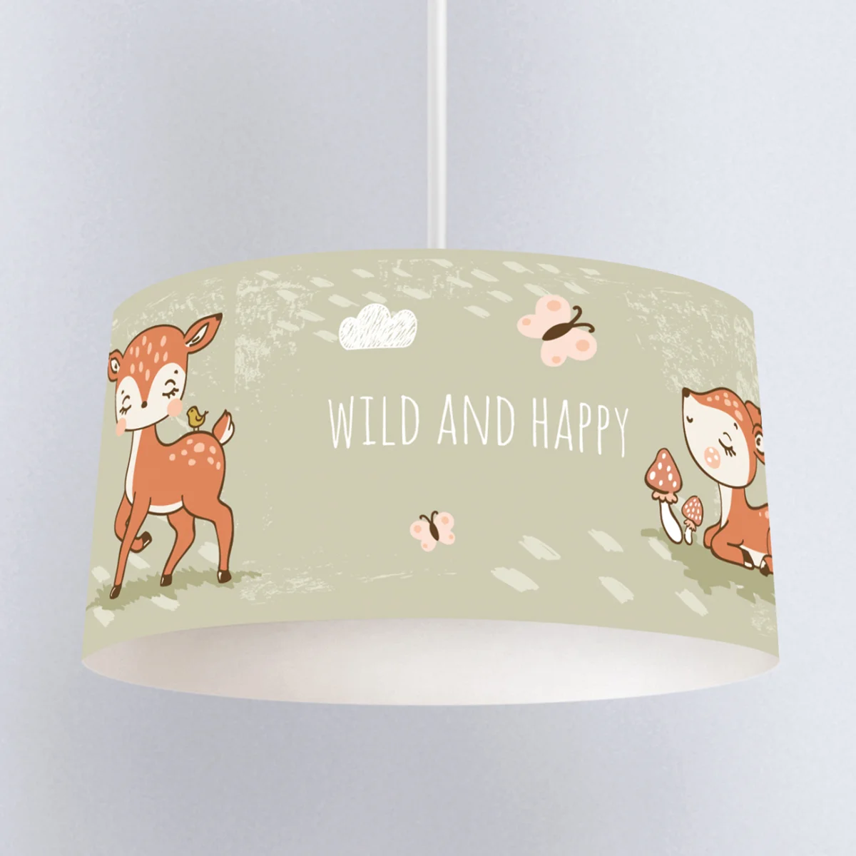 Orman Hayvanları Sarkıt Avize | Yeşil kelebekler, bulutlar Desenli