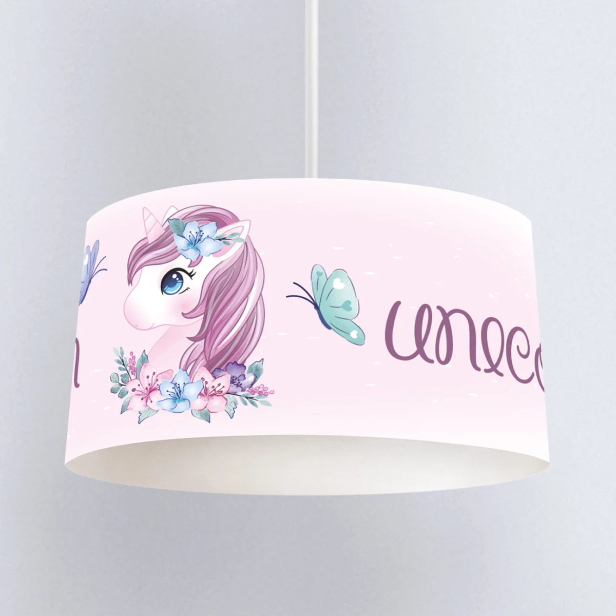 Unicorn Sarkıt Avize | Pembe çiçekler, kelebekler Desenli