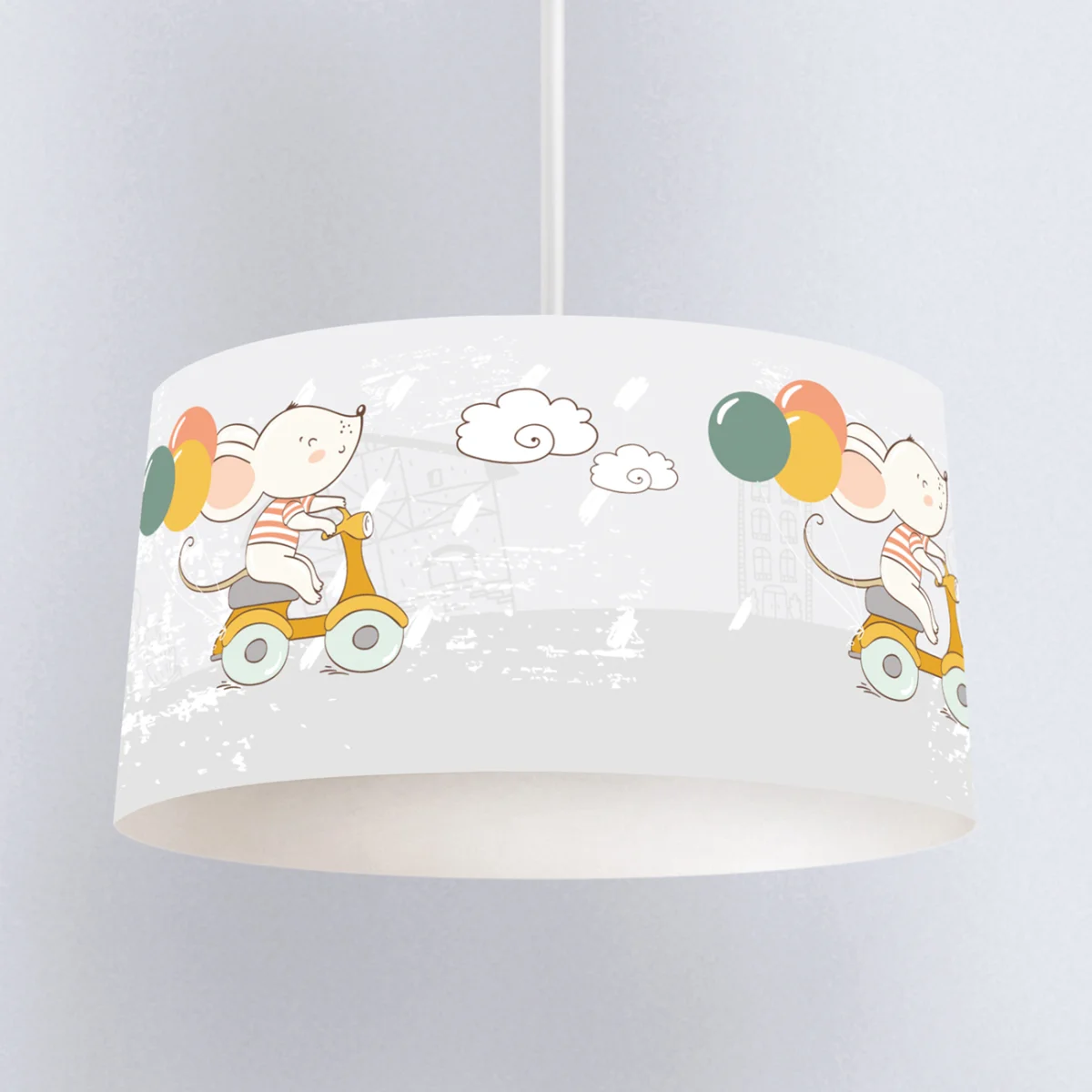 Fare, Scooter, Balonlar Sarkıt Avize | Açık Gri bulut, balonlar Desenli