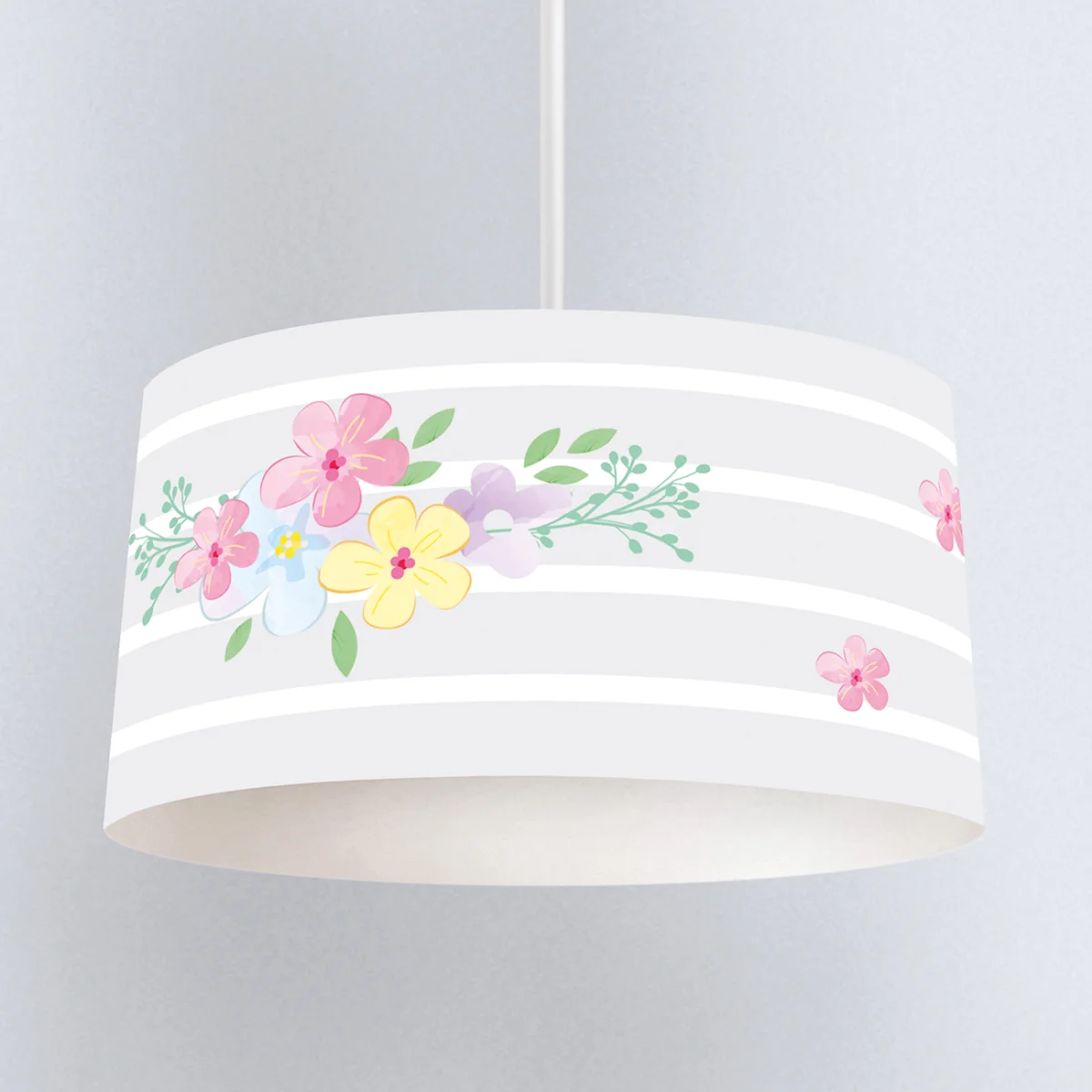 Zebra Sarkıt Avize | Gri Çizgili zemin, renkli çiçekler Desenli