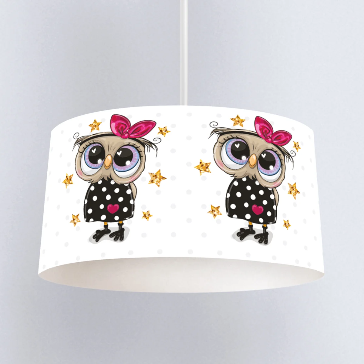 Sevimli Baykuş Sarkıt Avize | Beyaz yıldız, puantiye Desenli