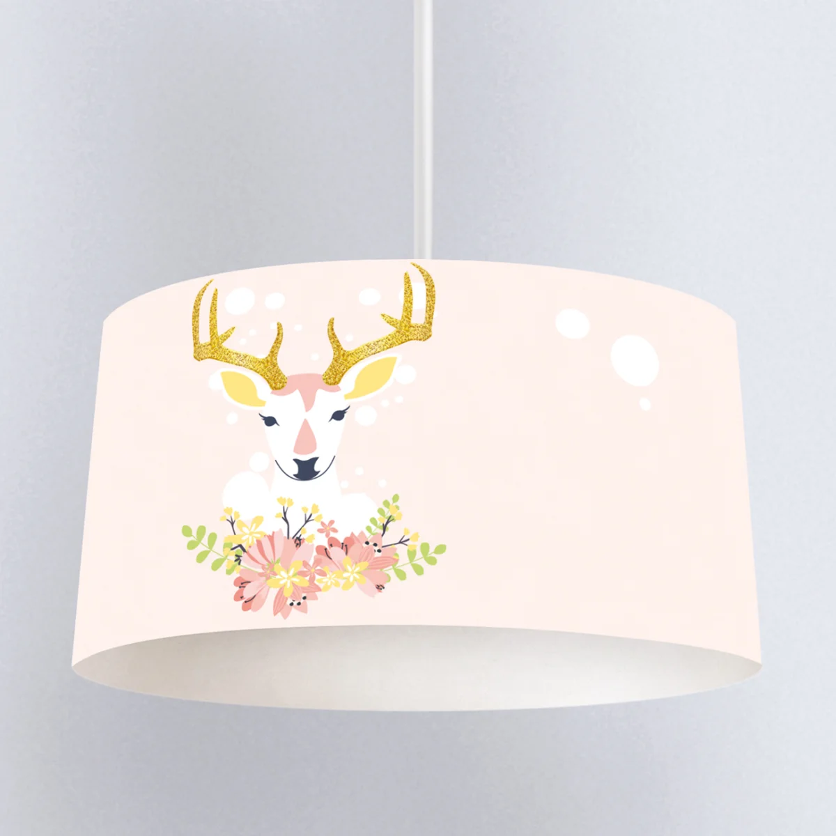 Geyik Sarkıt Avize | Pembe simli boynuzlar, çiçekler Desenli