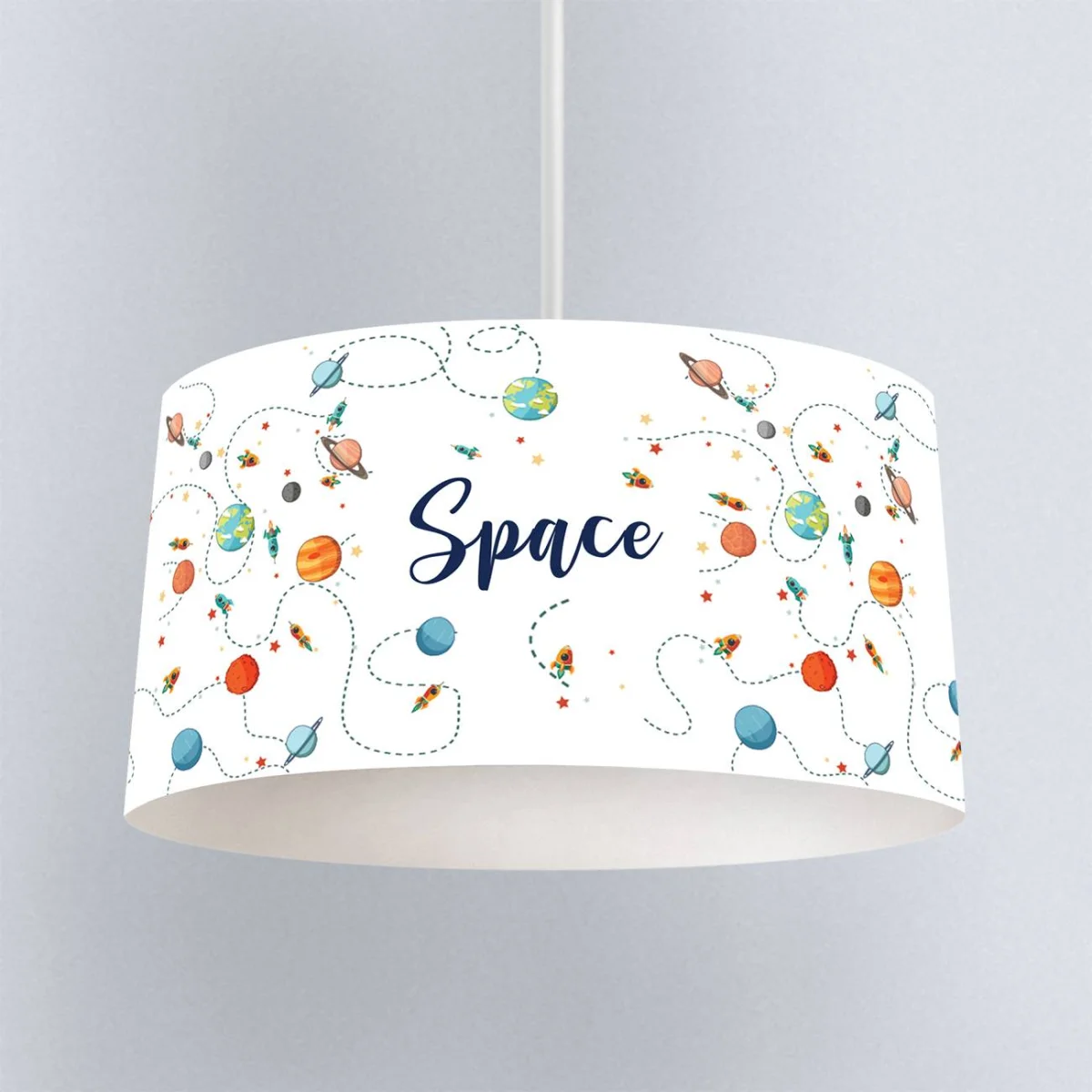Uzay Sarkıt Avize | Beyaz roketler, gezegenler Desenli