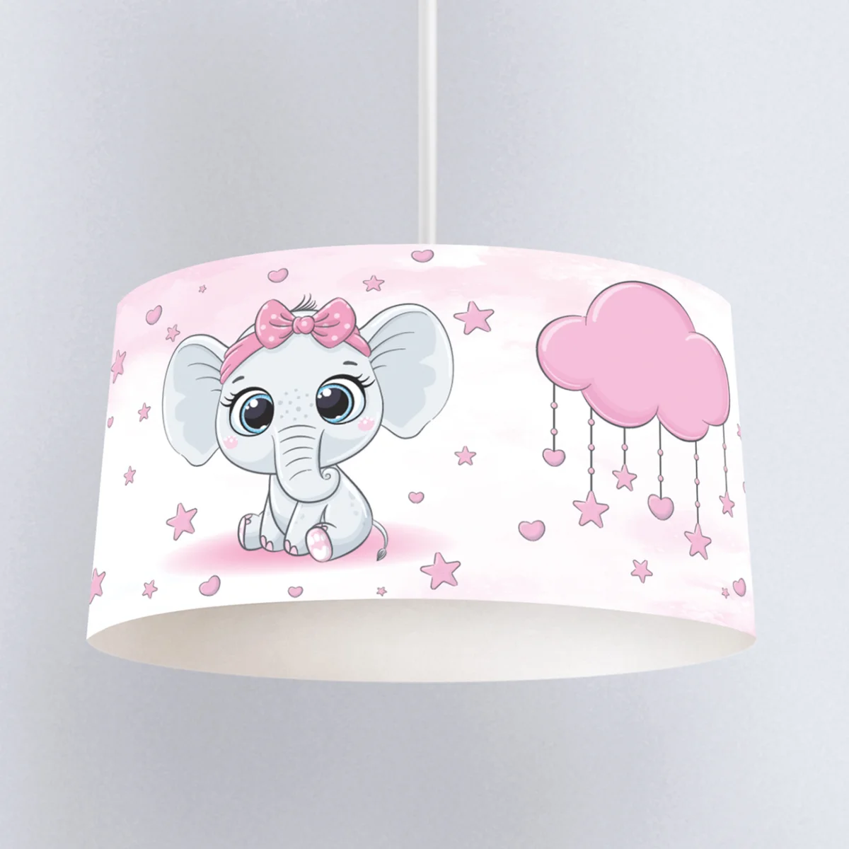 Fil Sarkıt Avize | Pembe yıldız, bulut Desenli