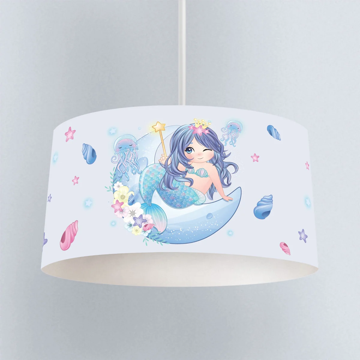 Deniz Kızı Sarkıt Avize | Açık Mavi yıldız, deniz kabuğu Desenli