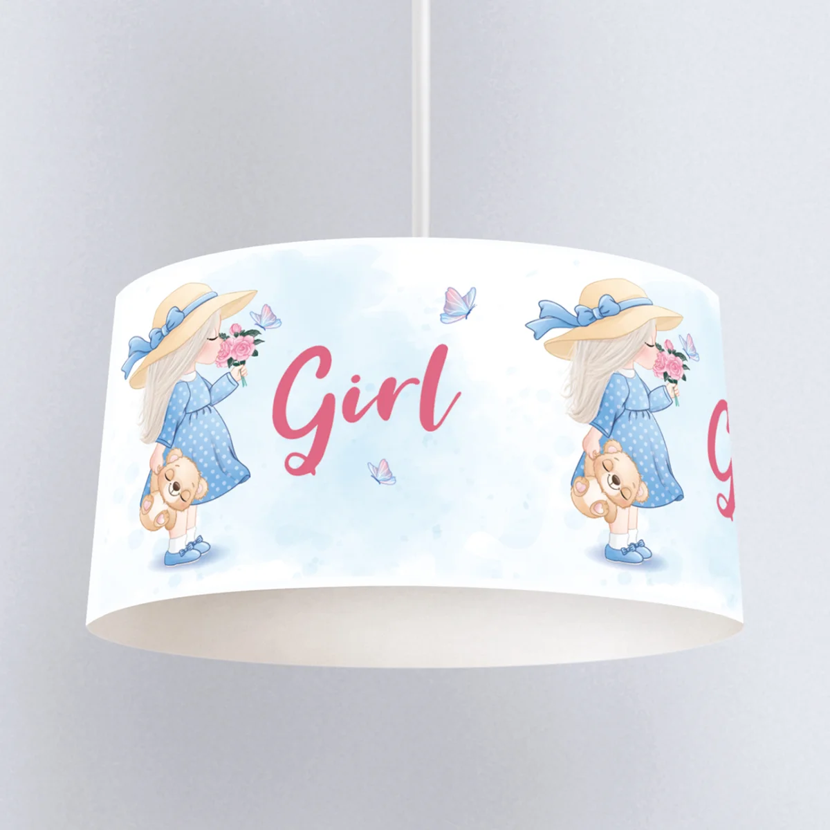 Küçük Kız Sarkıt Avize | Mavi kelebekler, yazılar Desenli