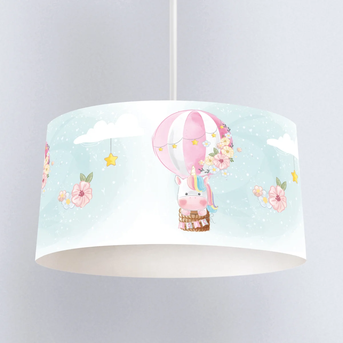 Unicorn Sarkıt Avize | Mavi sıcak hava balonu, bulut Desenli