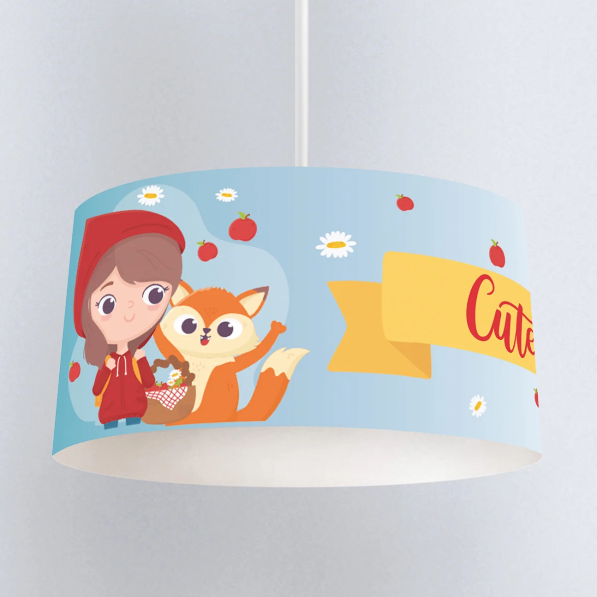 Kırmızı Başlıklı Kız ve Tilki Sarkıt Avize | Mavi elmalar, papatyalar Desenli