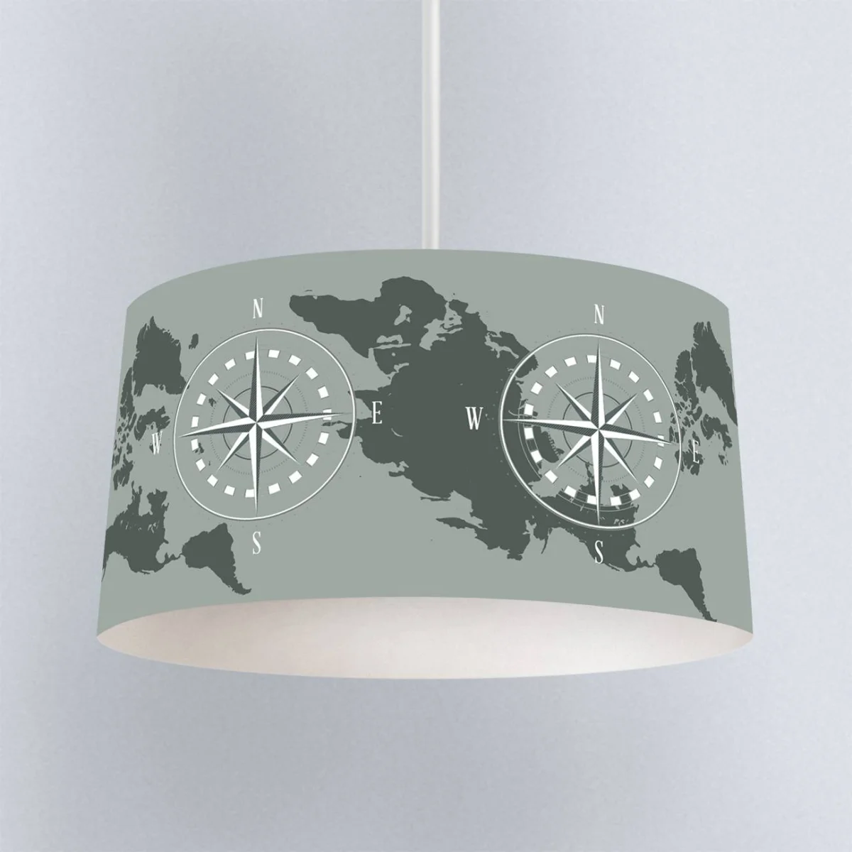 Dünya Haritası, Pusula Sarkıt Avize | Yeşil dünya haritası, pusula Desenli