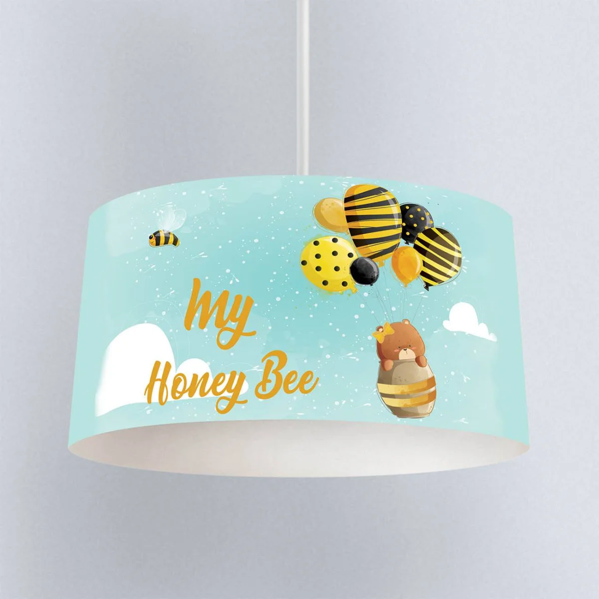 Bal Arısı ve Ayıcık Sarkıt Avize | Açık Mavi balon, bulut Desenli