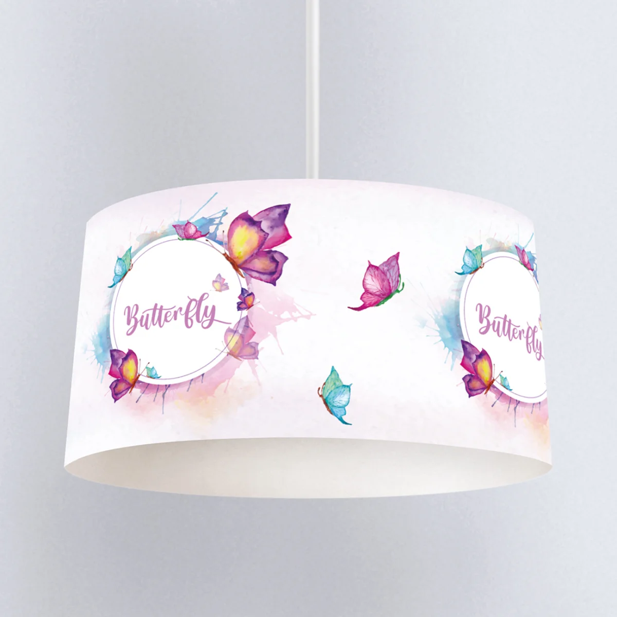 Kelebek Sarkıt Avize | Beyaz farklı renklerde kelebekler, sulu boya sıçramaları Desenli